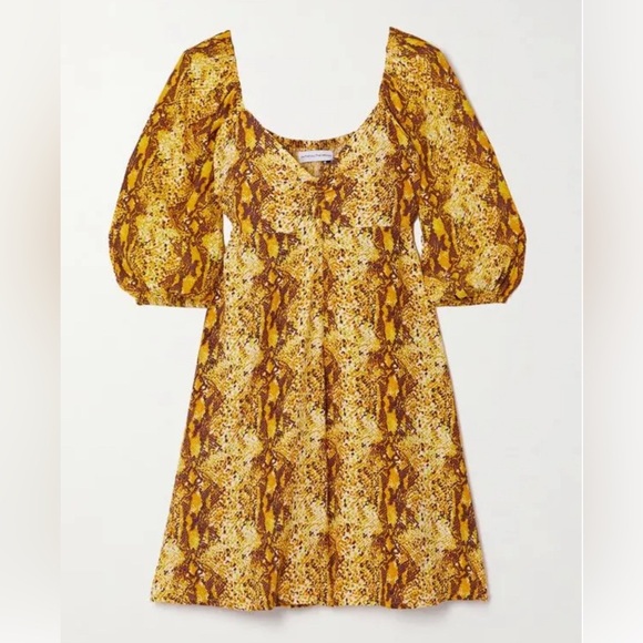 FAITHFULL THE BRAND Snakeskin Print Mini Dress Puff Sleeve Sweetheart Cut 4 S - Picture 4 of 11